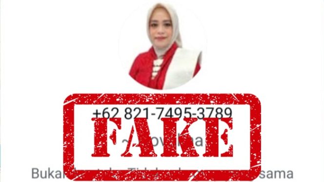 
 Tangkapan layar profil WhatsApp palsu yang mencatut nama dan foto Sekdaprov Sulawesi Tengah, Novalina. Gambar ini telah diberi label 